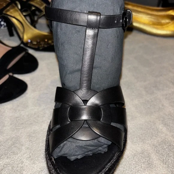 Authentic Brand New YSL Tribute Espadrilles Wedge In Smooth Leather - Picture 2 of 10